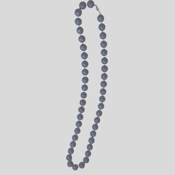 Navy Blue Beaded Necklace Round Glossy Beads Classic Minimalist Patriotic 24 Inc - Picture 2 of 4